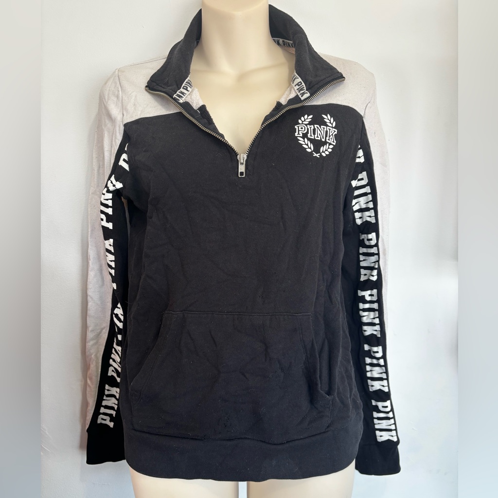Victoria's Secret Pink Black & White Logo Zip Pullover
